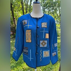 Julie Kim Art To Wear Womens Blue Tapestry Lined Jacket Sz XL